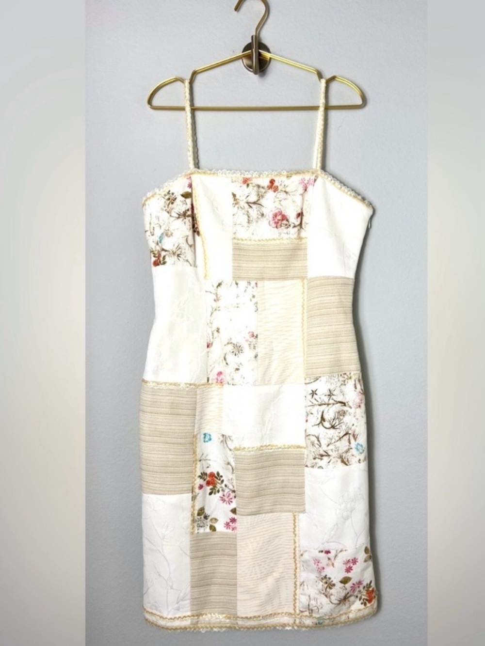 Alberto Makali Patchwork Floral Jacquard Dress Sequin Lace Trim Romantic Sz 12 - Picture 6 of 16